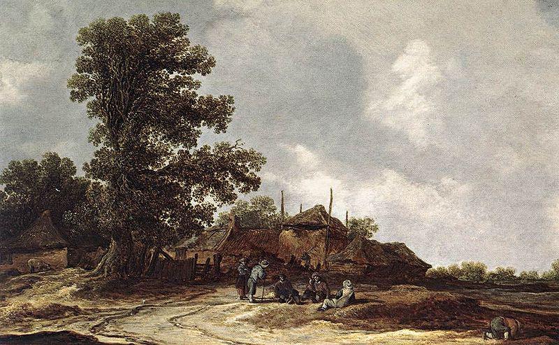 Jan van Goyen Cottages with Haystack by a Muddy Track.